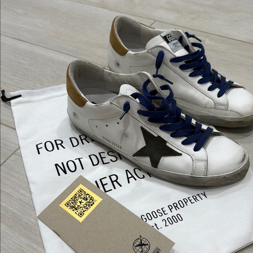 Golden Goose White Sneakers with Blue Laces